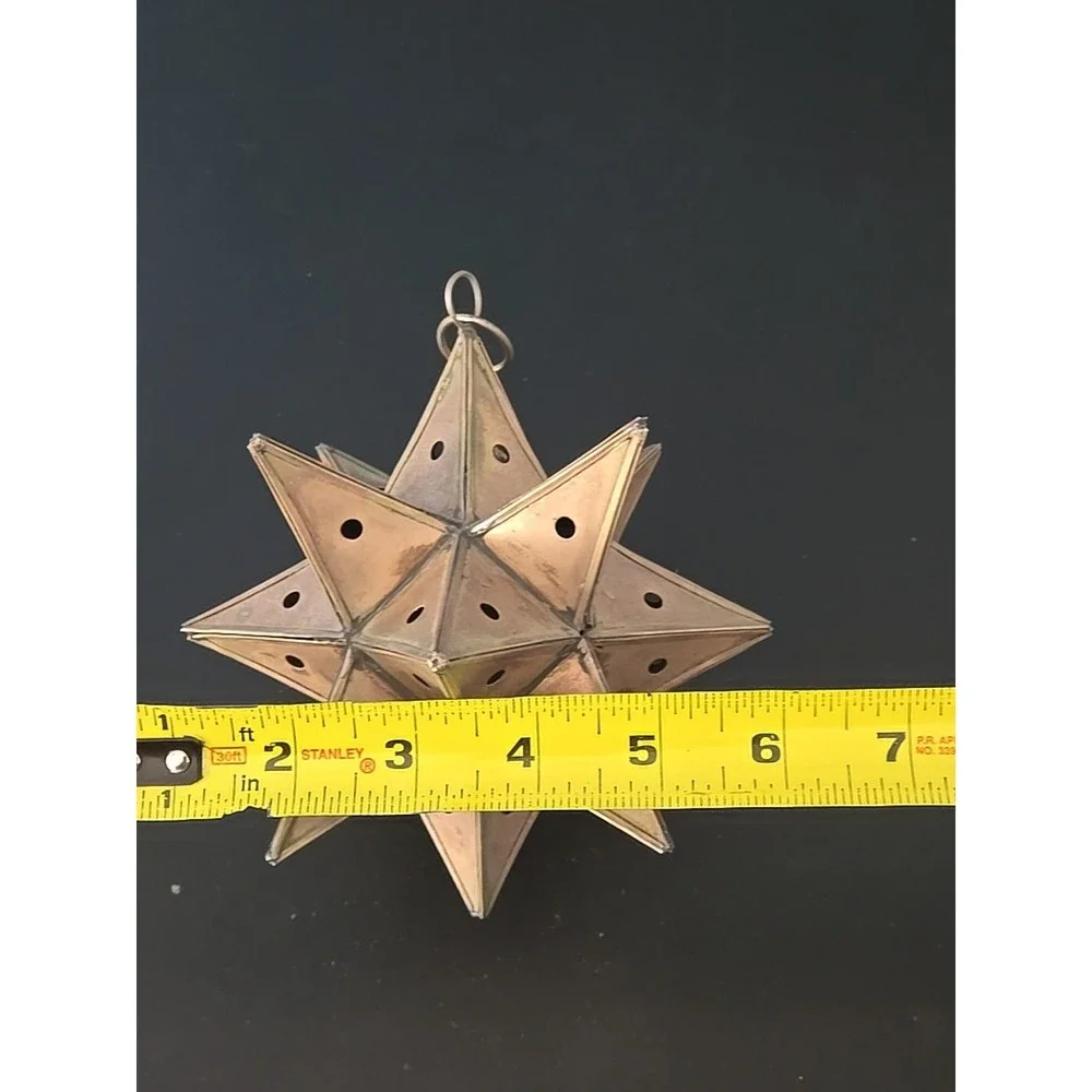 Vtg. Moravian Star Pierced Metal Votive Candle Pendant Hanging Light 6